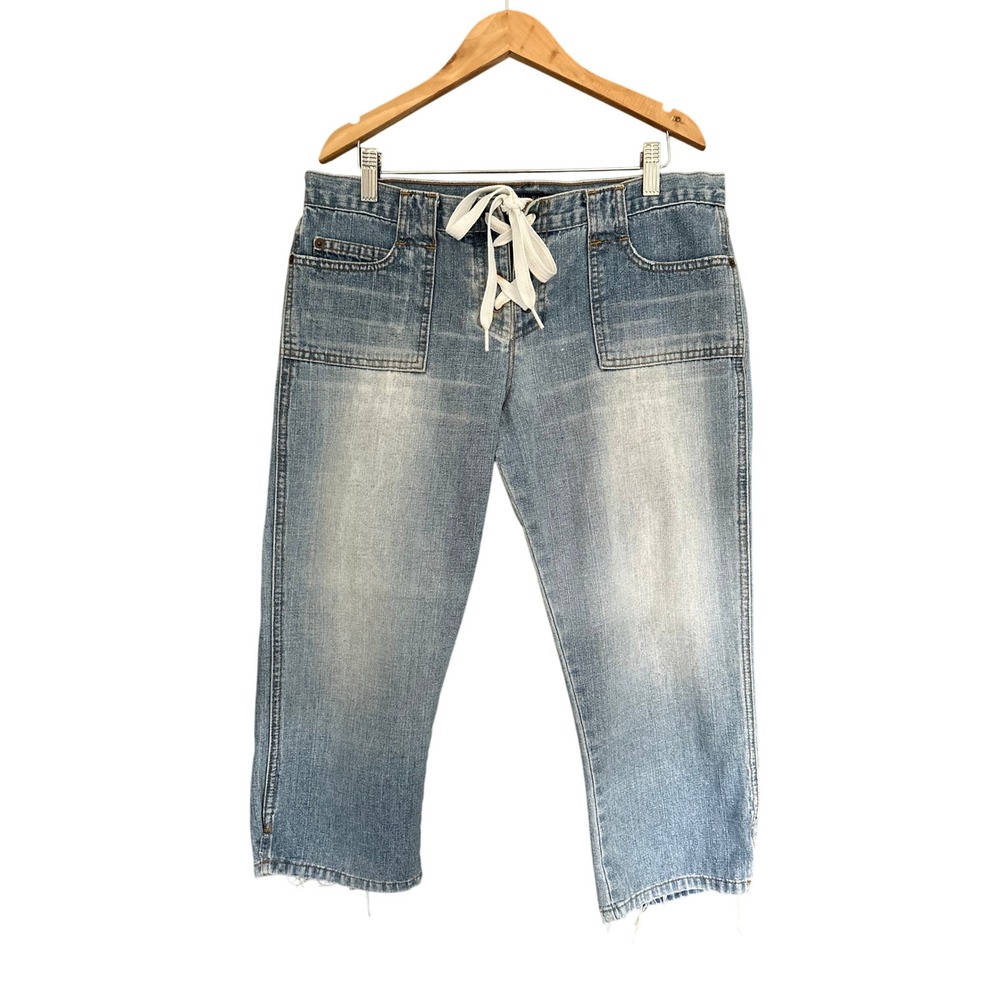 VTG Abercrombie & Fitch Y2K Womens 8 Lace Front Cropped Jeans Light Wash Denim